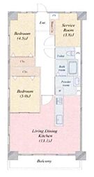 ライオンズガーデン百合ケ丘一番館 2SLDKの間取図画像