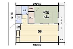 稲毛ハウス 1階1DKの間取り