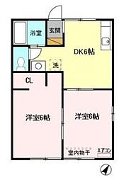 アゼリアB 2DKの間取図画像