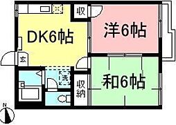 パステルコート 2階2DKの間取り