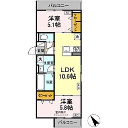 京王相模原線 京王堀之内駅 徒歩13分の賃貸アパート 3階2LDKの間取り