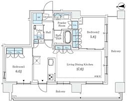 港区芝2丁目マンション 2LDKの間取図画像