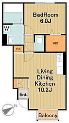 リバレイン 1階1LDKの間取り