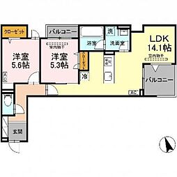 メゾンレクラ 2LDKの間取図画像