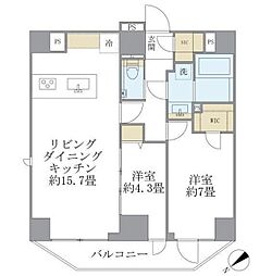 ルネサンス赤坂プレミアムコート 7階2LDKの間取り