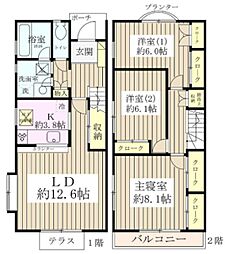 東京メトロ東西線 妙典駅 徒歩5分の賃貸テラスハウス 1階3LDKの間取り