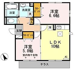 FLAT TENJINIIIII III 1階2LDKの間取り