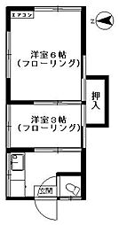 コーポウォールナット 1階2Kの間取り