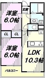 ライネスハイム・ノイ 2階2LDKの間取り