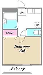 サンセイハイツ 2階1Kの間取り