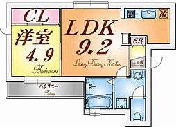 ディアコート須磨 1LDKの間取図画像