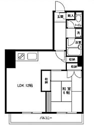 オーバルコート立花 2階1LDKの間取り
