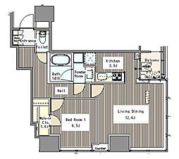 ホワイトタワー浜松町 2階1LDKの間取り