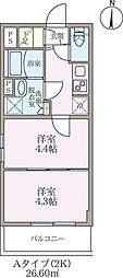 ラヴィエール住吉駅前 2Kの間取図画像