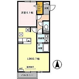 フィエスタ　2号館 2階1LDKの間取り