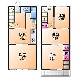 JR阪和線 北信太駅 徒歩14分の賃貸テラスハウス 1階4DKの間取り