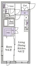 アトリオフラッツ日暮里 4階1LDKの間取り