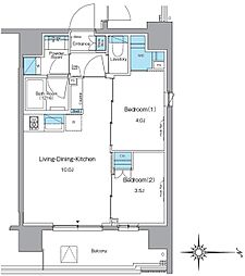 ルフォンプログレ蔵前ナチュール 1102 11階2LDKの間取り