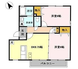 フェニックス A 2階2DKの間取り