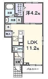 パフュームII 1階1LDKの間取り