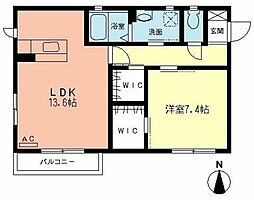 ルナリアＡ 2階1LDKの間取り