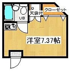 ヴィラ新町 1階ワンルームの間取り