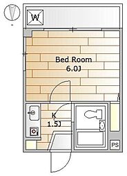 東急東横線 祐天寺駅 徒歩8分の賃貸マンション 3階1Kの間取り