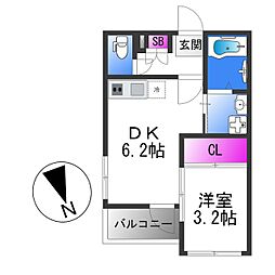 ハーモニーテラス住吉II 1階1DKの間取り
