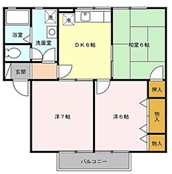 リヴェールコート C 1階3DKの間取り