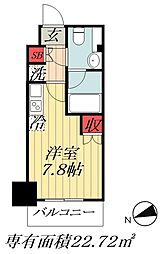 JR総武線 市川駅 徒歩5分の賃貸マンション 11階ワンルームの間取り