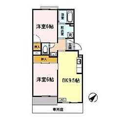 トリヴァン加守田 2DKの間取図画像