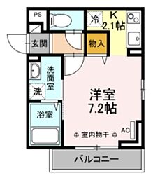 ルピナス堀之内 2階1Kの間取り