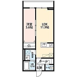 La　Libeｌｌule　二本榎 2階1LDKの間取り