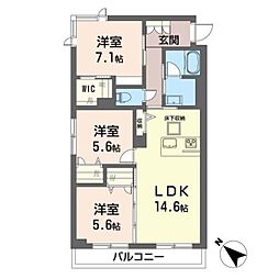 ホクレア聖蹟桜ヶ丘 3LDKの間取図画像