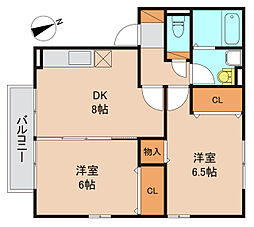 東京メトロ東西線 妙典駅 徒歩10分の賃貸アパート 2階2DKの間取り