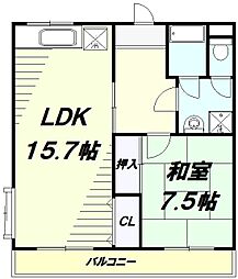JR中央線 西八王子駅 徒歩28分の賃貸マンション 2階1LDKの間取り