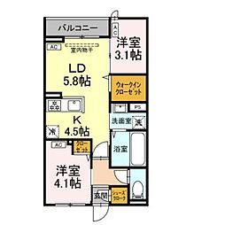 セレスティア白鳥 3階2LDKの間取り