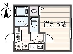 シティハイム　トレフル 2階1Kの間取り