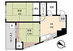 アイエスビル 4階2DKの間取り