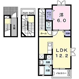 JR水戸線 結城駅 徒歩5分の賃貸アパート 3階1LDKの間取り