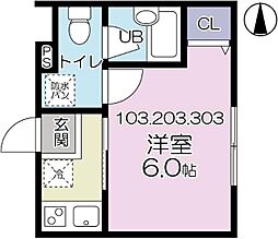 グランシャレー梅島III 1階1Kの間取り