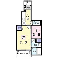 プラザ九源II 1階1SKの間取り