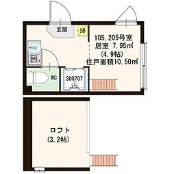 アクア 1階ワンルームの間取り