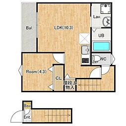 川越市大字大袋新田アパート 1LDKの間取図画像