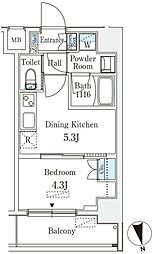 クラリティア浅草 5階1DKの間取り