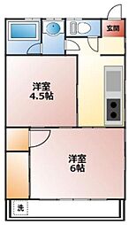 東武東上線 若葉駅 徒歩20分の賃貸アパート 1階2DKの間取り