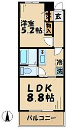 ウィルフォレスト 1階1LDKの間取り