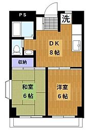 グリーンパークハイライズ 5階2DKの間取り