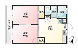 プラムヒル 4階2DKの間取り