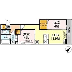 コルトレイク 2階2LDKの間取り